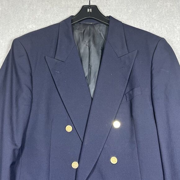Vintage Burberrys’ Navy Blazer Pure Wool Gold Branded Buttons Jacket Mens Sz 46 - Picture 2 of 15